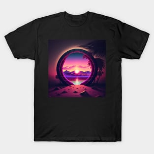 Portal on a synthwave beach T-Shirt